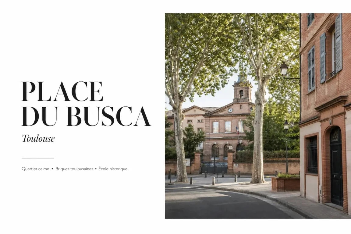 Place du Busca à Toulouse avec façades en briques et école de quartier