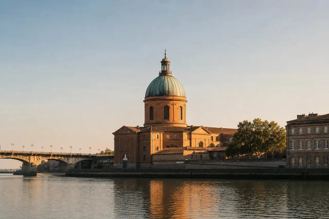chapelle de la grave toulouse vue depuis la Garonne avec son dôme emblématique