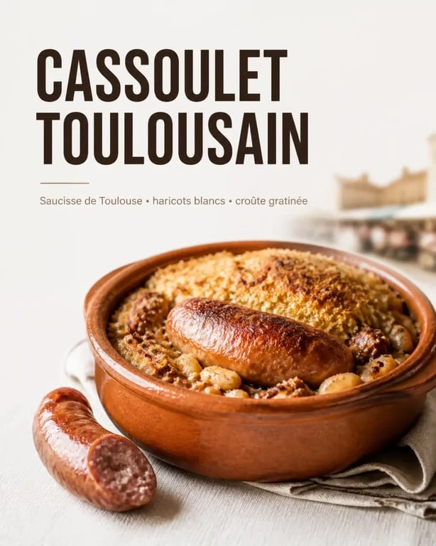 Spécialités toulousaines salées avec cassoulet toulousain et saucisse de Toulouse