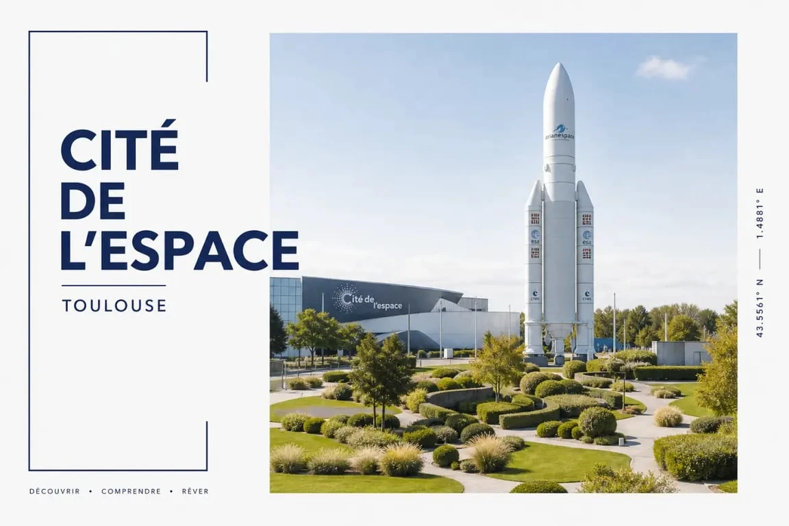 La cité de l’espace à Toulouse avec la fusée Ariane 5 dans les jardins