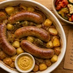 Recette avec saucisse de Toulouse, patates et courgettes au four