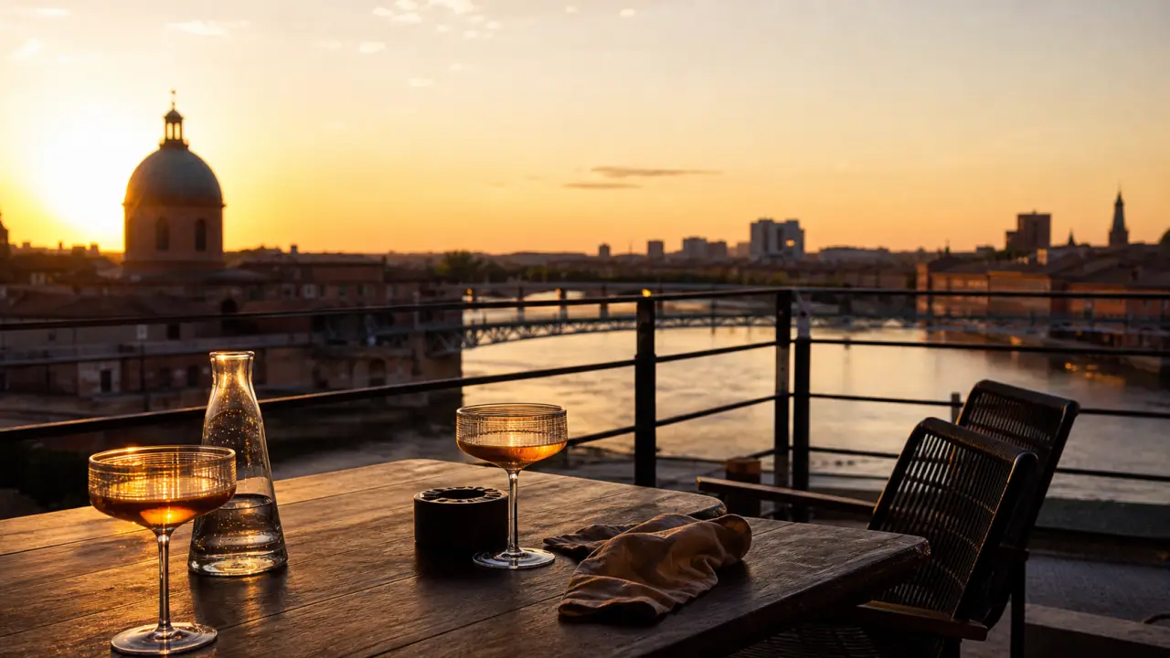Rooftop bordeaux à Toulouse, vue golden hour depuis un rooftop