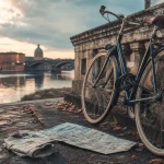 Visiter Toulouse a velo : vélo sur les quais de Garonne, pont au loin