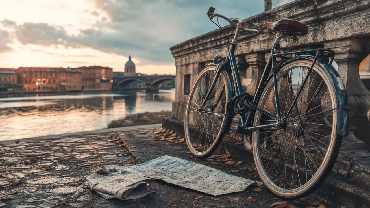 Visiter Toulouse a velo : vélo sur les quais de Garonne, pont au loin