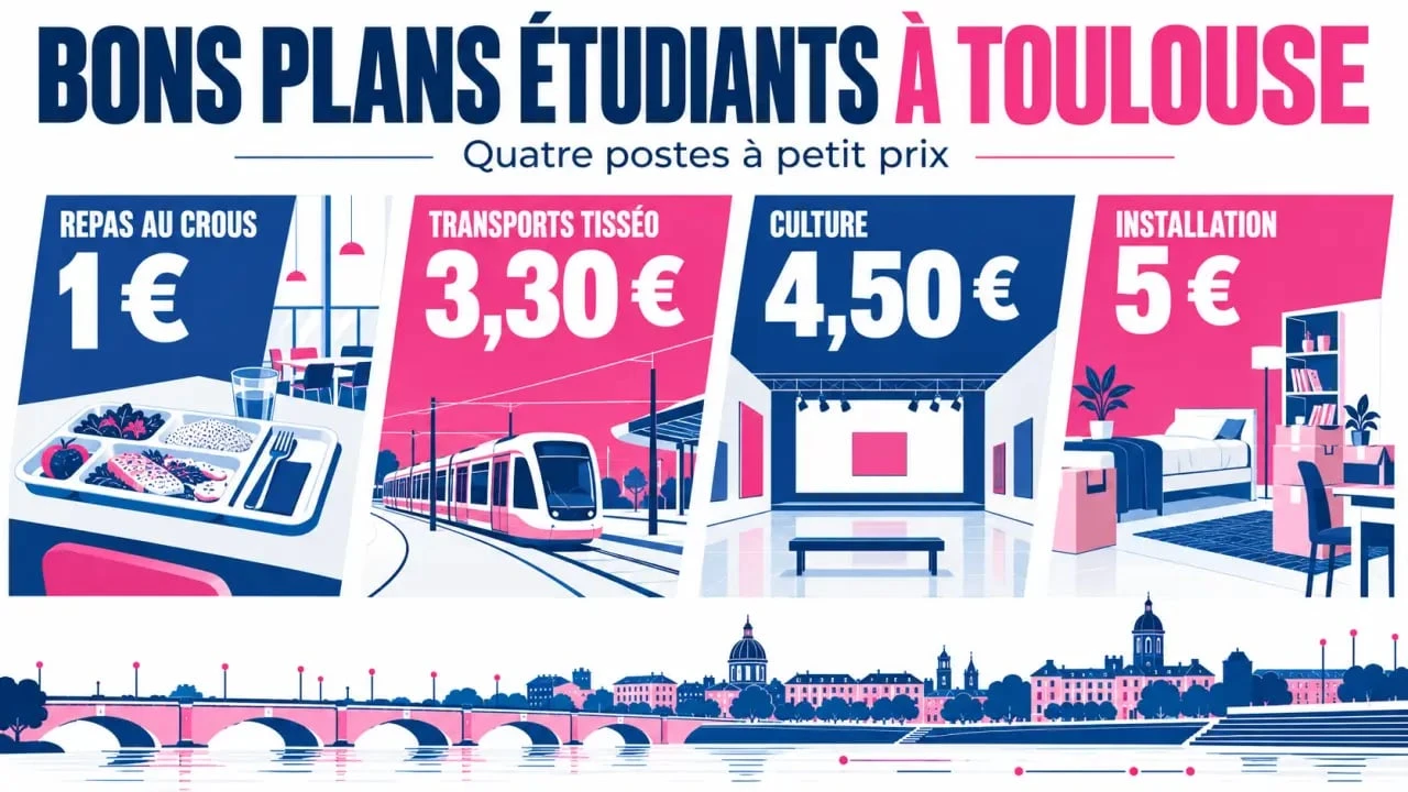 Infographie des bons plans étudiant à Toulouse pour réduire son budget