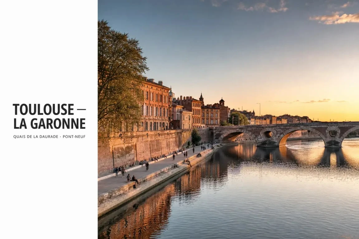 Toulouse Sehenswürdigkeiten : Pont-Neuf et quais de la Daurade au bord de la Garonne