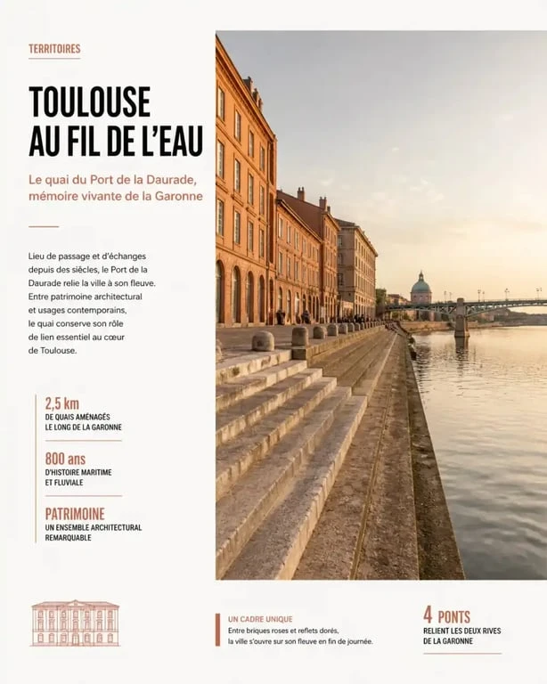 Port de la Daurade à Toulouse vu depuis le quai au bord de la Garonne