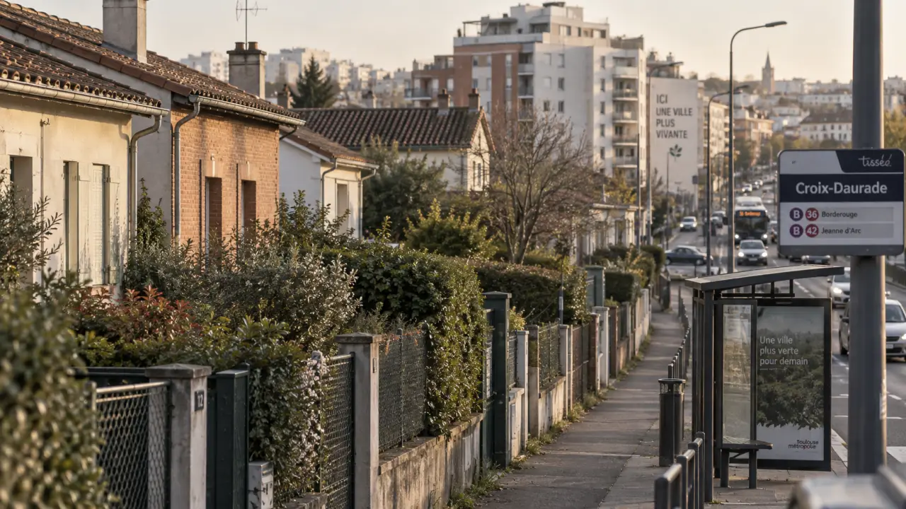 Toulouse croix daurade : allée pavillonnaire et immeubles récents en densification
